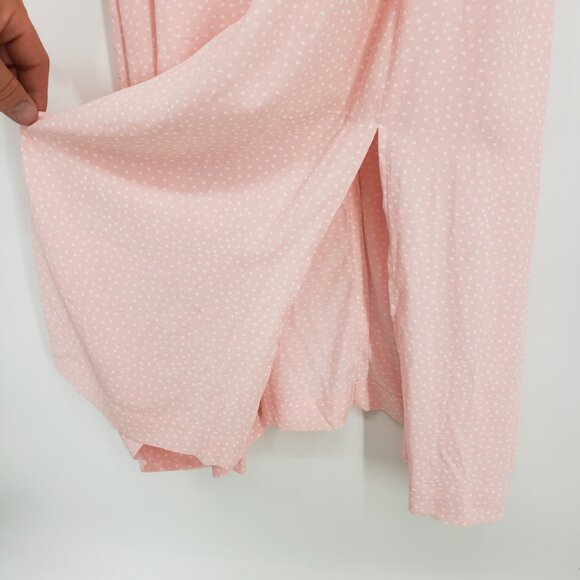 LOFT Polka Dot Midi Dress 8 Women's Sundress Sleeveless Ruffle Trim Pink White - Picture 6 of 13